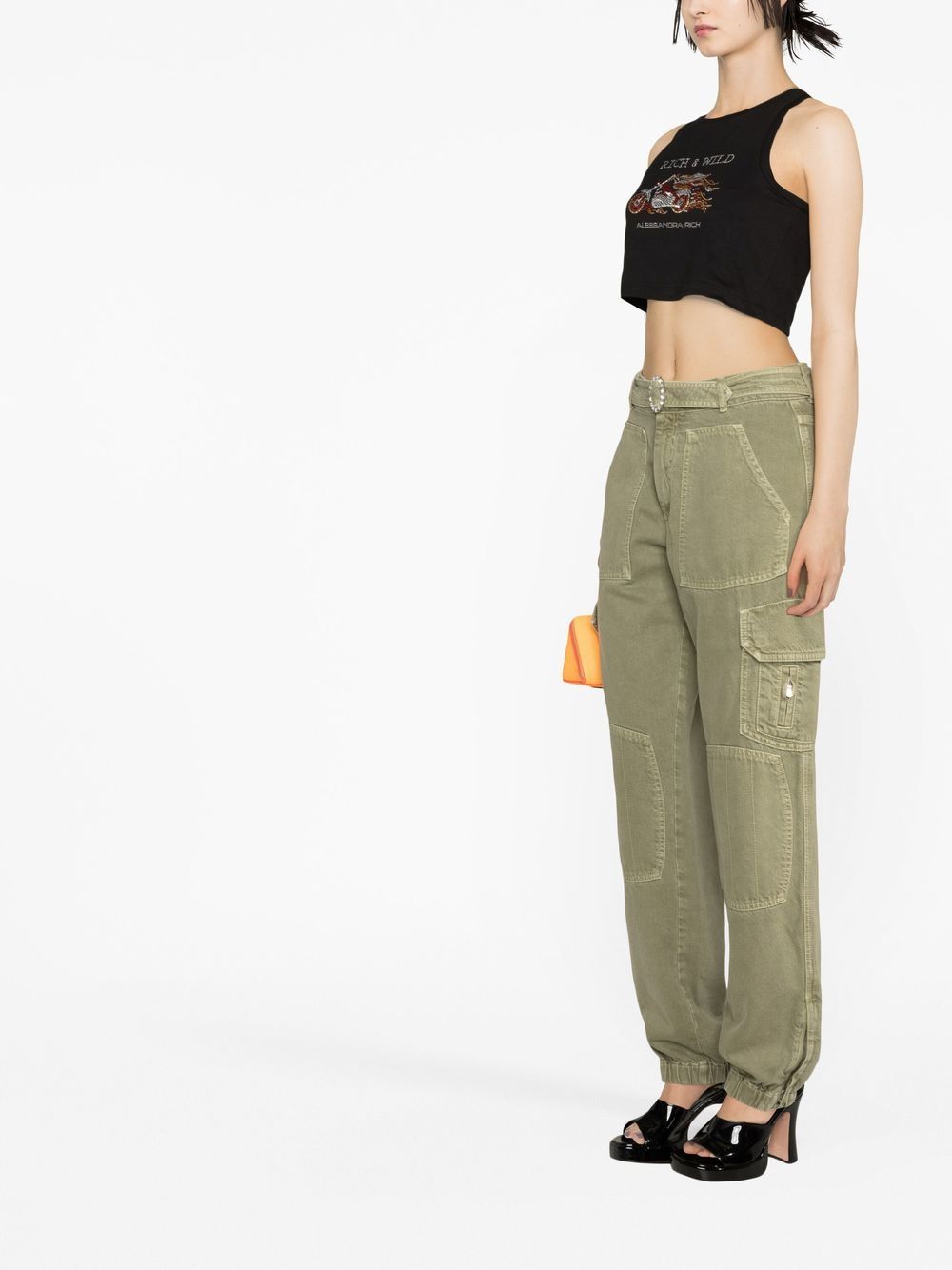 Green belted cargo trousers women